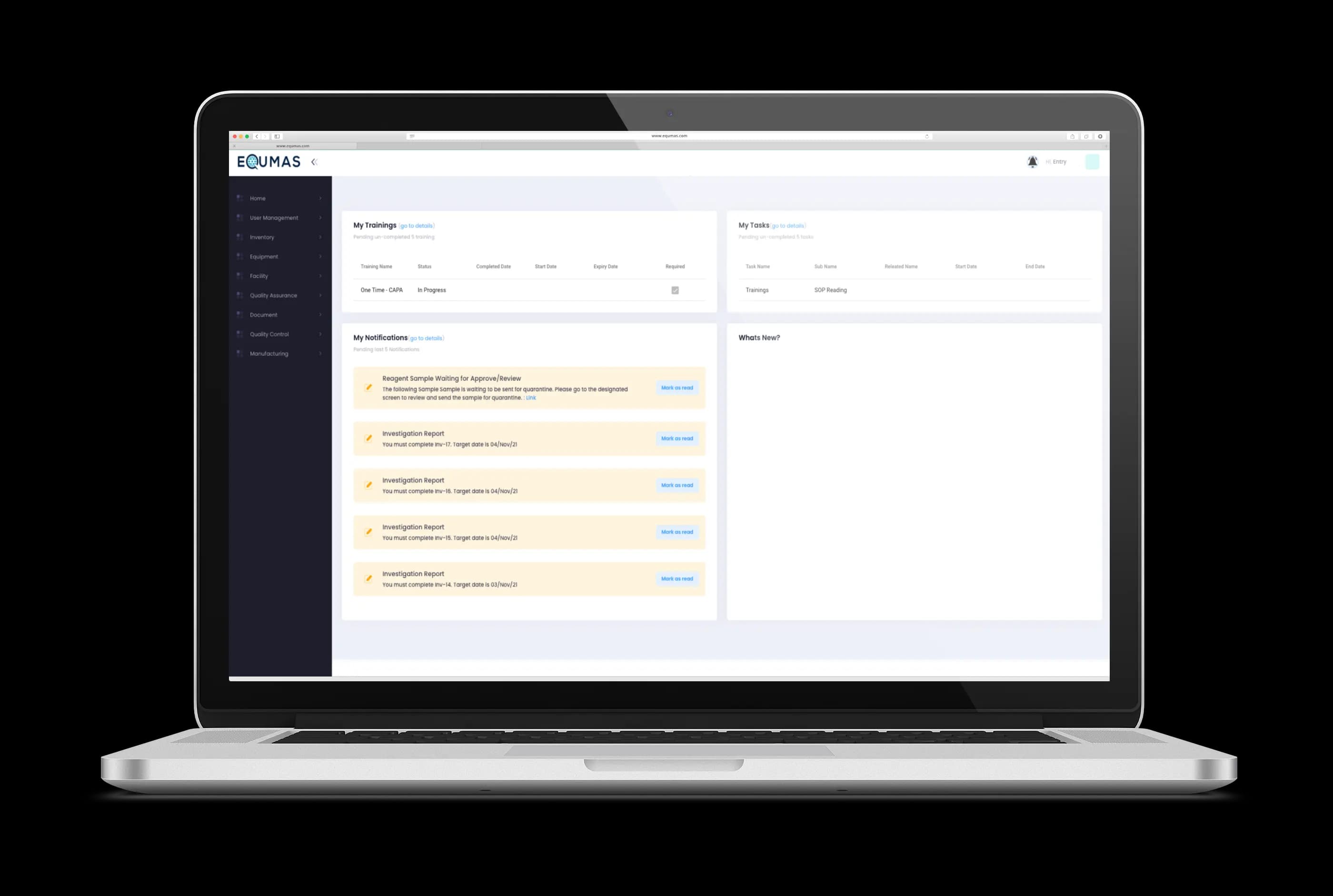 EQUMAS AI analytics dashboard